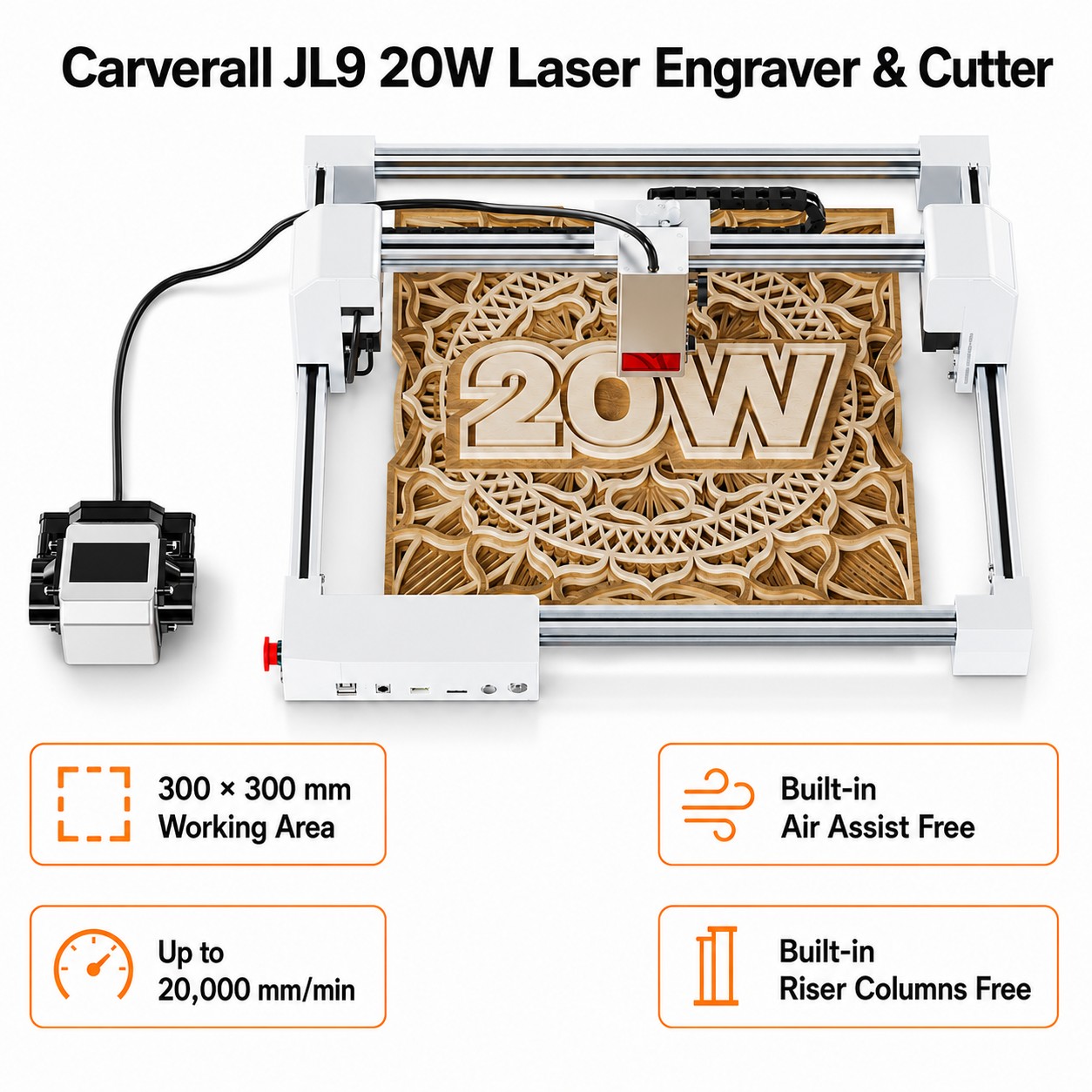 Industrial Laser Blasting - Carverall JL9 20W 레이저 조각기, 300x300mm