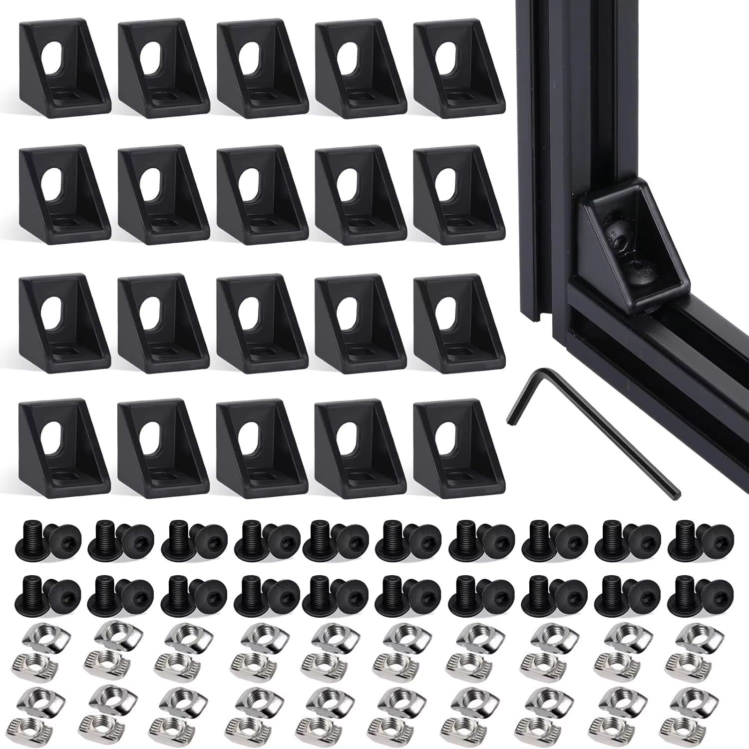 20세트 코너 브래킷과 40개 T 너트 및 육각 볼트  - Aluminum T-Slot Profile 리뷰 및 가격